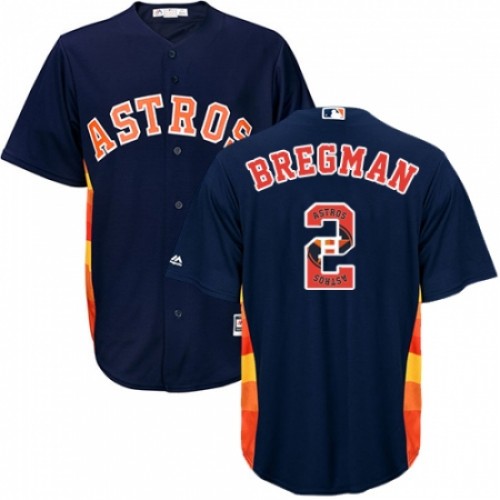 Men's Majestic Houston Astros #2 Alex Bregman Authentic Navy Blue Team Logo Fashion Cool Base MLB Jersey