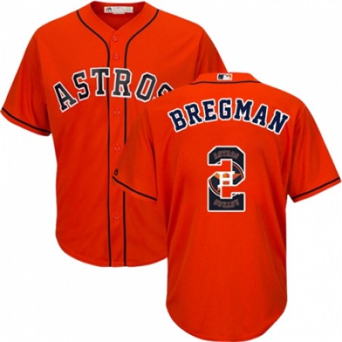 Men's Majestic Houston Astros #2 Alex Bregman Authentic Orange Team Logo Fashion Cool Base MLB Jersey