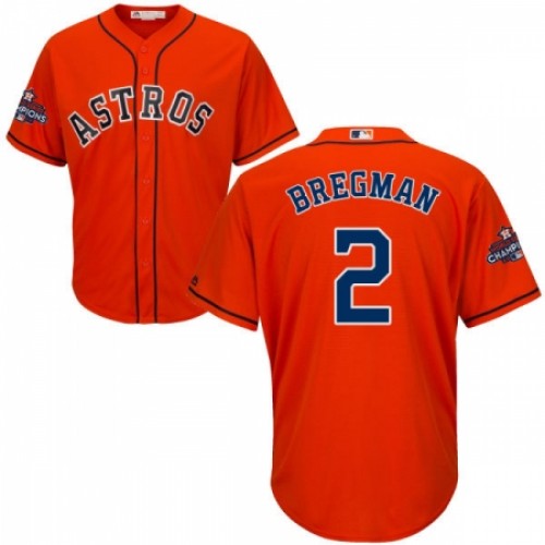 Men's Majestic Houston Astros #2 Alex Bregman Replica Orange Alternate 2017 World Series Champions Cool Base MLB Jersey