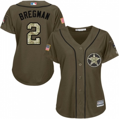 Women's Majestic Houston Astros #2 Alex Bregman Authentic Green Salute to Service MLB Jersey