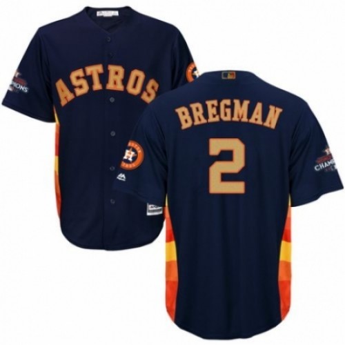 Youth Majestic Houston Astros #2 Alex Bregman Authentic Navy Blue Alternate 2018 Gold Program Cool Base MLB Jersey