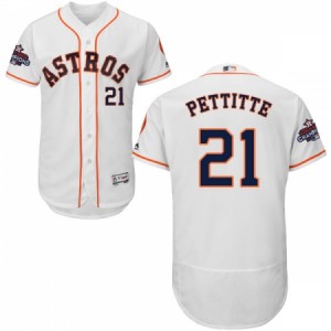 Men's Majestic Houston Astros #21 Andy Pettitte Authentic White Home 2017 World Series Champions Flex Base MLB Jersey