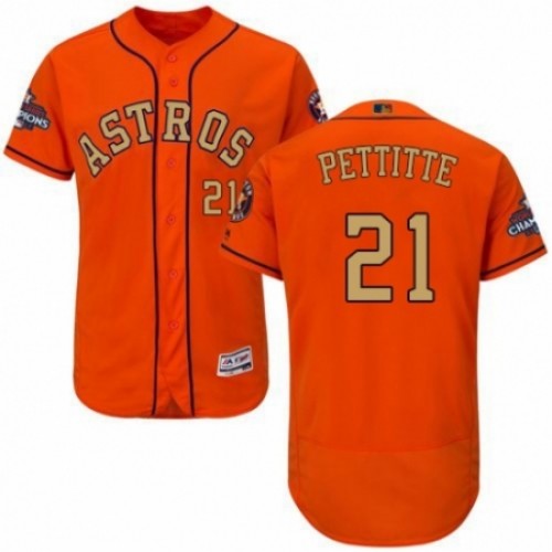 Men's Majestic Houston Astros #21 Andy Pettitte Orange Alternate 2018 Gold Program Flex Base Authentic Collection MLB Jersey