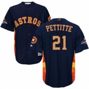 Men's Majestic Houston Astros #21 Andy Pettitte Replica Navy Blue Alternate 2018 Gold Program Cool Base MLB Jersey