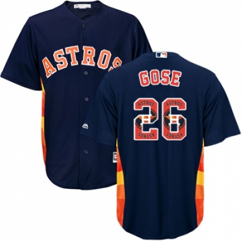 Men's Majestic Houston Astros #26 Anthony Gose Authentic Navy Blue Team Logo Fashion Cool Base MLB Jersey
