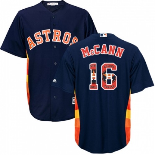 Men's Majestic Houston Astros #16 Brian McCann Authentic Navy Blue Team Logo Fashion Cool Base MLB Jersey