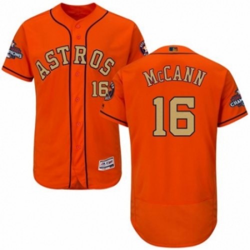 Men's Majestic Houston Astros #16 Brian McCann Orange Alternate 2018 Gold Program Flex Base Authentic Collection MLB Jersey