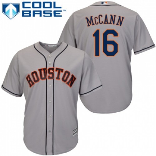 Men's Majestic Houston Astros #16 Brian McCann Replica Grey Road Cool Base MLB Jersey
