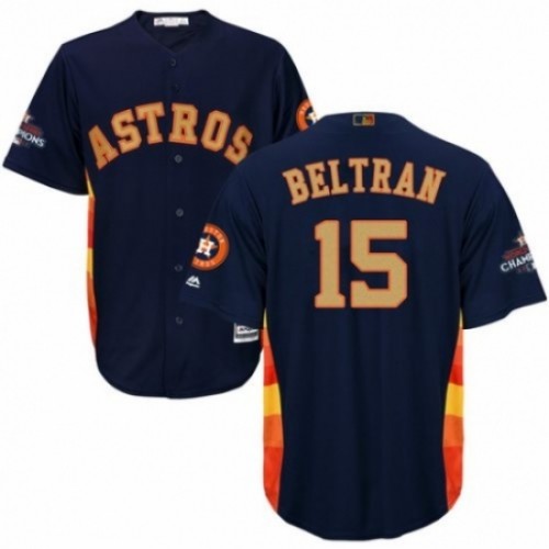 Men's Majestic Houston Astros #15 Carlos Beltran Replica Navy Blue Alternate 2018 Gold Program Cool Base MLB Jersey