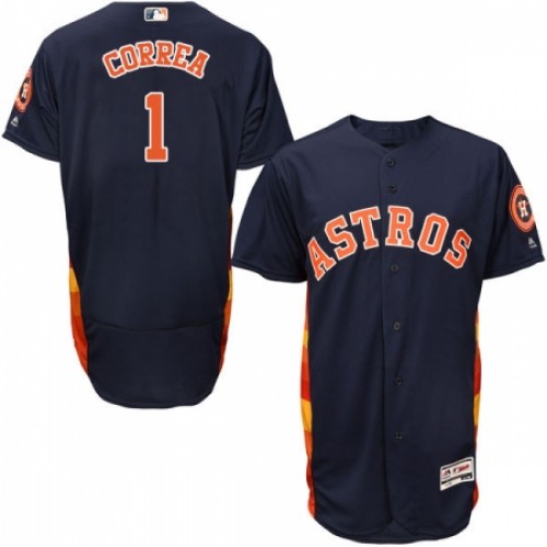 Men's Majestic Houston Astros #1 Carlos Correa Navy Blue Alternate Flex Base Authentic Collection MLB Jersey