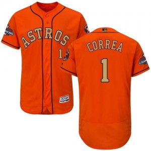 Men's Majestic Houston Astros #1 Carlos Correa Orange Alternate 2018 Gold Program Flex Base Authentic Collection MLB Jersey