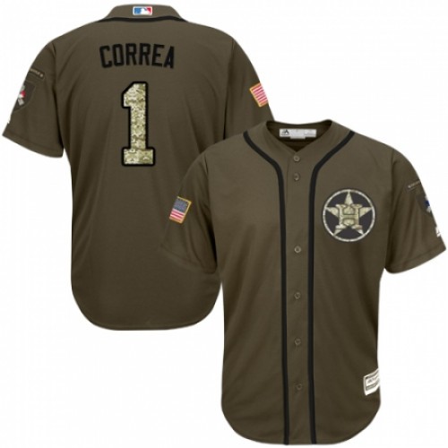 Youth Majestic Houston Astros #1 Carlos Correa Authentic Green Salute to Service MLB Jersey