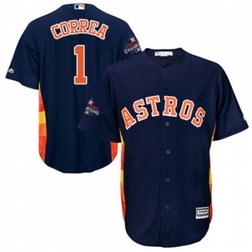 Youth Majestic Houston Astros #1 Carlos Correa Authentic Navy Blue Alternate 2017 World Series Champions Cool Base MLB Jersey