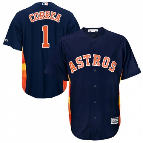 Youth Majestic Houston Astros #1 Carlos Correa Authentic Navy Blue Alternate Cool Base MLB Jersey