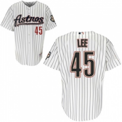 Men's Majestic Houston Astros #45 Carlos Lee Authentic White Strip MLB Jersey