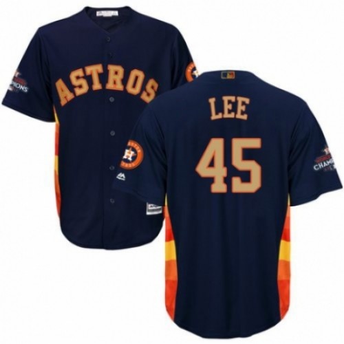 Men's Majestic Houston Astros #45 Carlos Lee Replica Navy Blue Alternate 2018 Gold Program Cool Base MLB Jersey