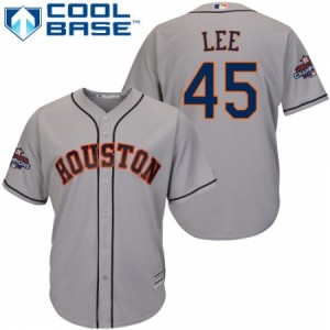 Youth Majestic Houston Astros #45 Carlos Lee Authentic Grey Road 2017 World Series Champions Cool Base MLB Jersey