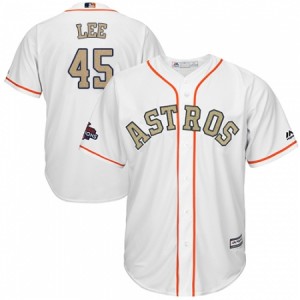 Youth Majestic Houston Astros #45 Carlos Lee Authentic White 2018 Gold Program Cool Base MLB Jersey