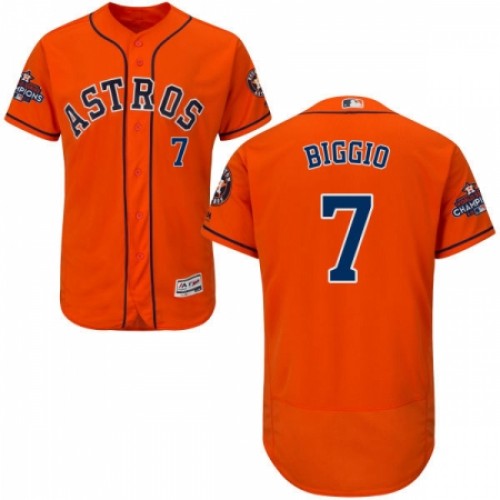 Men's Majestic Houston Astros #7 Craig Biggio Authentic Orange Alternate 2017 World Series Champions Flex Base MLB Jersey