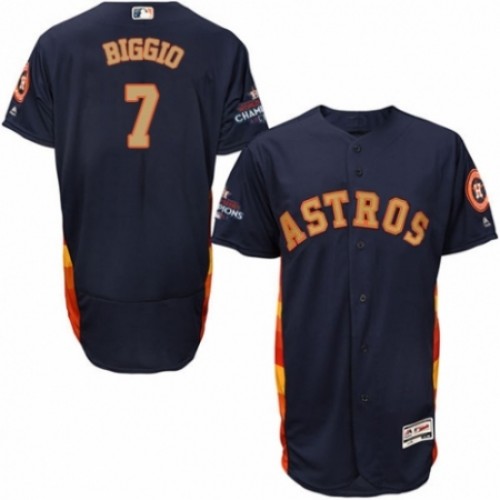 Men's Majestic Houston Astros #7 Craig Biggio Navy Blue Alternate 2018 Gold Program Flex Base Authentic Collection MLB Jersey