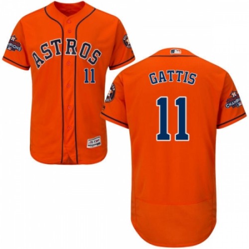 Men's Majestic Houston Astros #11 Evan Gattis Authentic Orange Alternate 2017 World Series Champions Flex Base MLB Jersey