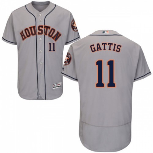 Men's Majestic Houston Astros #11 Evan Gattis Grey Road Flex Base Authentic Collection MLB Jersey