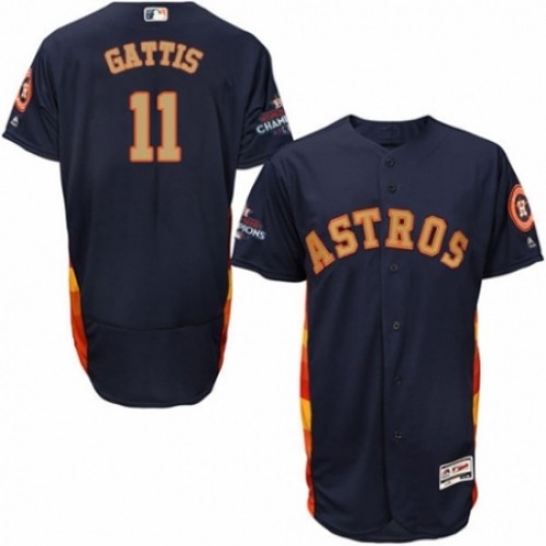 Men's Majestic Houston Astros #11 Evan Gattis Navy Blue Alternate 2018 Gold Program Flex Base Authentic Collection MLB Jersey