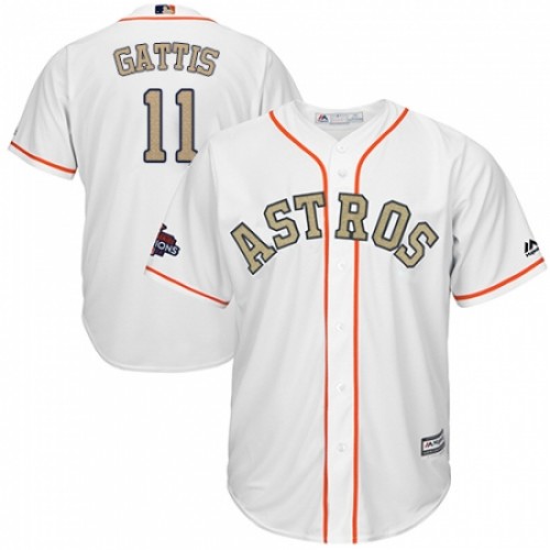 Men's Majestic Houston Astros #11 Evan Gattis Replica White 2018 Gold Program Cool Base MLB Jersey