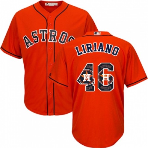 Men's Majestic Houston Astros #46 Francisco Liriano Authentic Orange Team Logo Fashion Cool Base MLB Jersey
