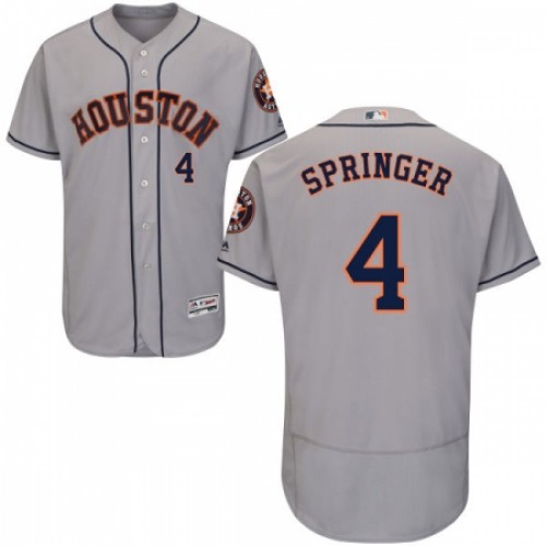 Men's Majestic Houston Astros #4 George Springer Grey Road Flex Base Authentic Collection MLB Jersey