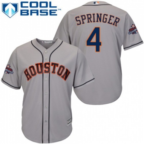 Men's Majestic Houston Astros #4 George Springer Replica Grey Road 2017 World Series Champions Cool Base MLB Jersey