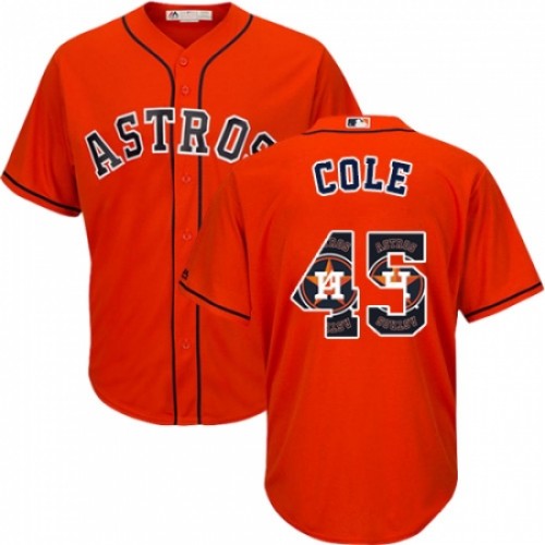 Men's Majestic Houston Astros #45 Gerrit Cole Authentic Orange Team Logo Fashion Cool Base MLB Jersey
