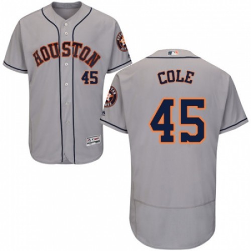 Men's Majestic Houston Astros #45 Gerrit Cole Grey Road Flex Base Authentic Collection MLB Jersey
