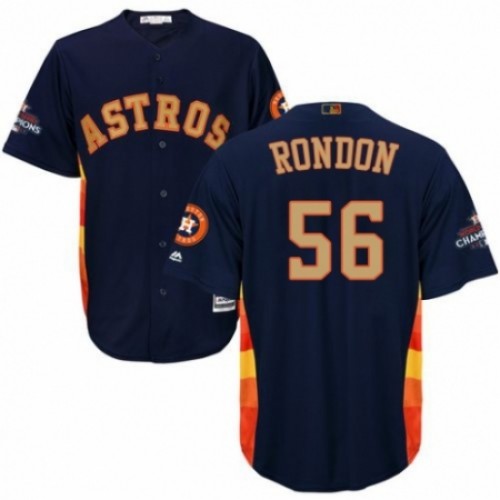Men's Majestic Houston Astros #56 Hector Rondon Replica Navy Blue Alternate 2018 Gold Program Cool Base MLB Jersey