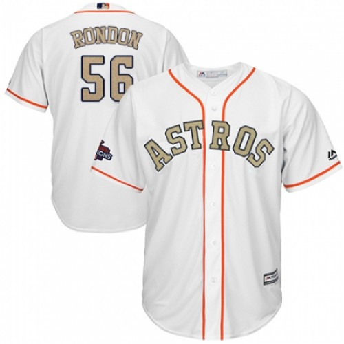 Men's Majestic Houston Astros #56 Hector Rondon Replica White 2018 Gold Program Cool Base MLB Jersey