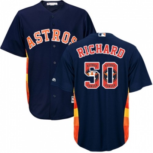 Men's Majestic Houston Astros #50 J.R. Richard Authentic Navy Blue Team Logo Fashion Cool Base MLB Jersey