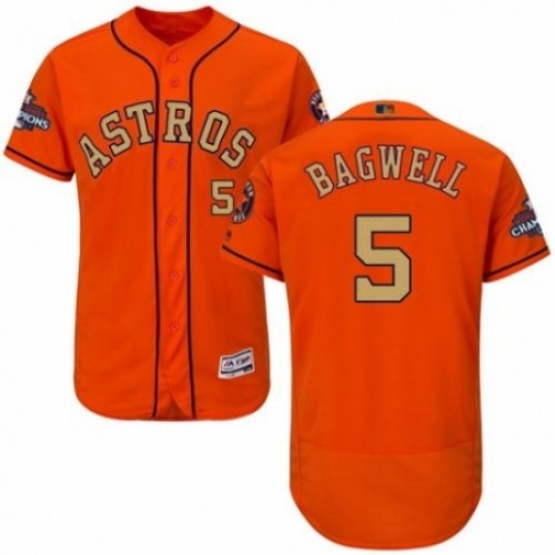 Men's Majestic Houston Astros #5 Jeff Bagwell Orange Alternate 2018 Gold Program Flex Base Authentic Collection MLB Jersey