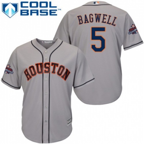 Men's Majestic Houston Astros #5 Jeff Bagwell Replica Grey Road 2017 World Series Champions Cool Base MLB Jersey