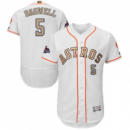Men's Majestic Houston Astros #5 Jeff Bagwell White 2018 Gold Program Flex Base Authentic Collection MLB Jersey