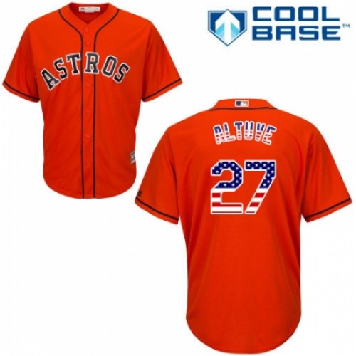Men's Majestic Houston Astros #27 Jose Altuve Authentic Orange USA Flag Fashion MLB Jersey