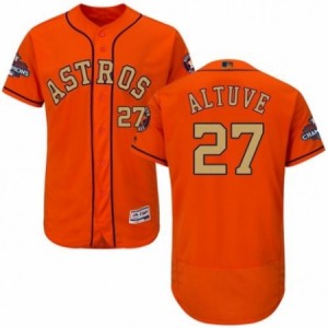 Men's Majestic Houston Astros #27 Jose Altuve Orange Alternate 2018 Gold Program Flex Base Authentic Collection MLB Jersey
