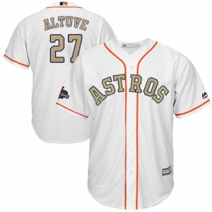 Men's Majestic Houston Astros #27 Jose Altuve Replica White 2018 Gold Program Cool Base MLB Jersey