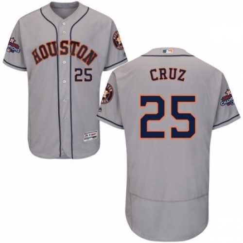Men's Majestic Houston Astros #25 Jose Cruz Jr. Authentic Grey Road 2017 World Series Champions Flex Base MLB Jersey