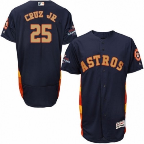 Men's Majestic Houston Astros #25 Jose Cruz Jr. Navy Blue Alternate 2018 Gold Program Flex Base Authentic Collection MLB Jersey