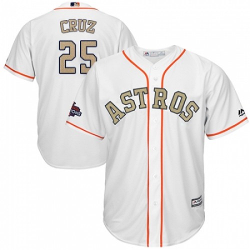 Men's Majestic Houston Astros #25 Jose Cruz Jr. Replica White 2018 Gold Program Cool Base MLB Jersey