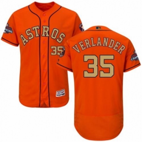 Men's Majestic Houston Astros #35 Justin Verlander Orange Alternate 2018 Gold Program Flex Base Authentic Collection MLB Jersey