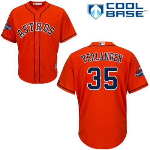 Men's Majestic Houston Astros #35 Justin Verlander Replica Orange Alternate 2017 World Series Champions Cool Base MLB Jersey