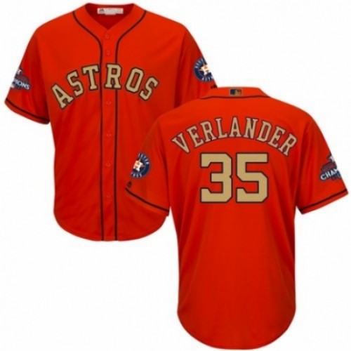 Men's Majestic Houston Astros #35 Justin Verlander Replica Orange Alternate 2018 Gold Program Cool Base MLB Jersey