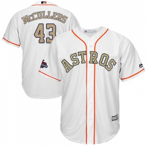 Men's Majestic Houston Astros #43 Lance McCullers Replica White 2018 Gold Program Cool Base MLB Jersey