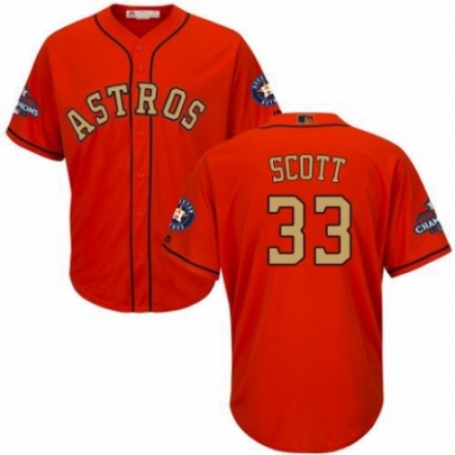 Men's Majestic Houston Astros #33 Mike Scott Replica Orange Alternate 2018 Gold Program Cool Base MLB Jersey